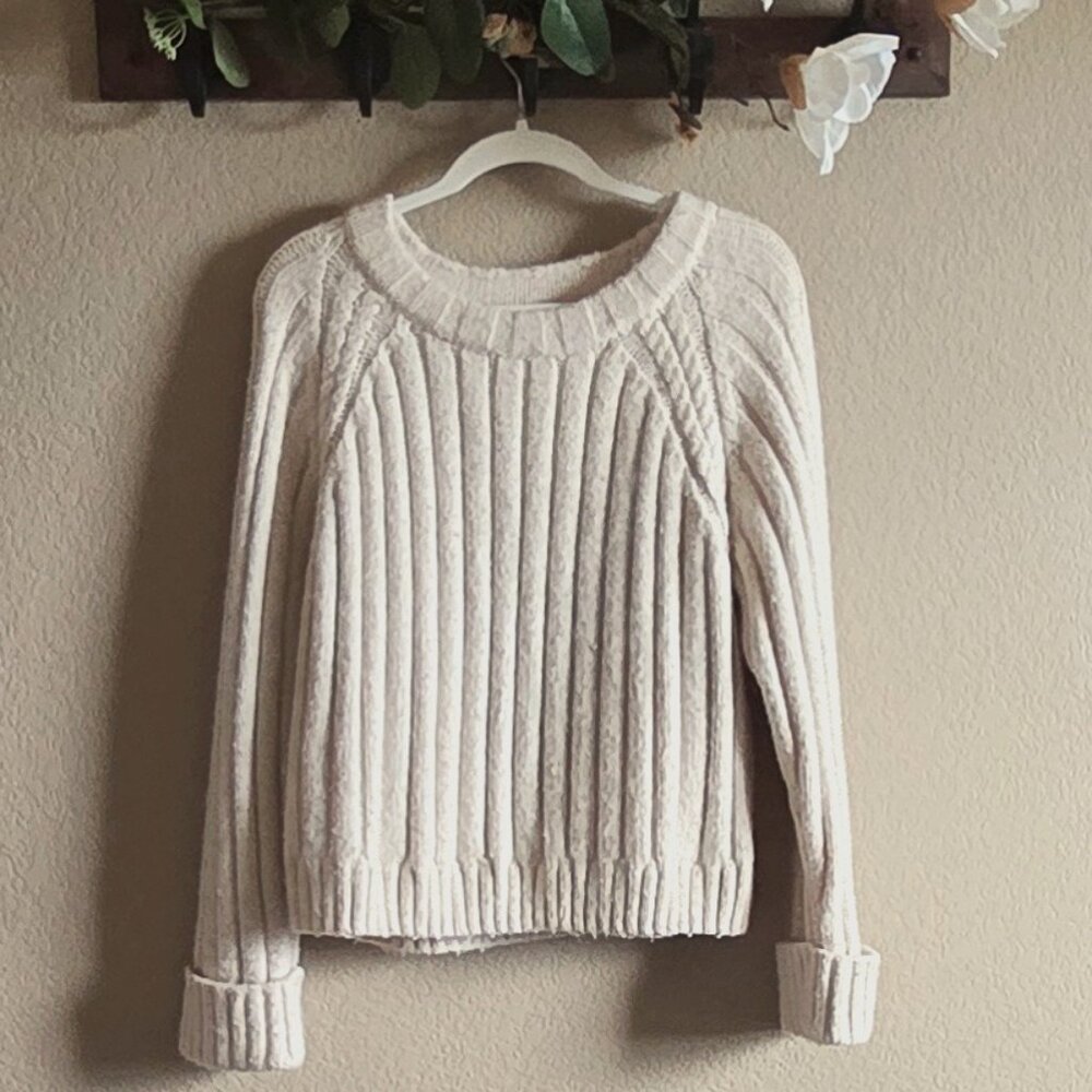 A.N.A Cream Ribbed Knit Sweater Long Sleeve Cozy